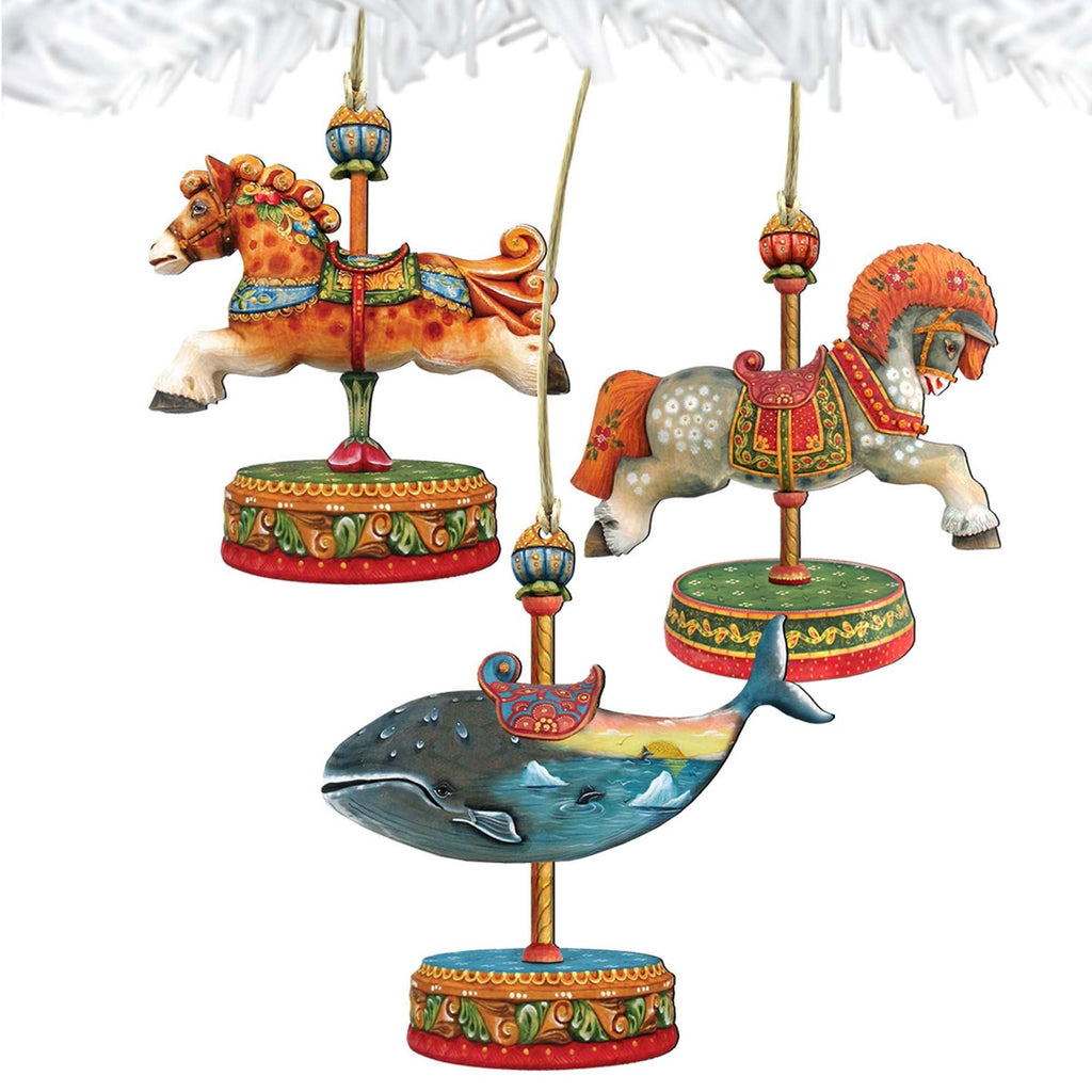 Carousel Wooden Ornaments Set of 3 by G. DeBrekht - Christmas Decor - 81000872S3