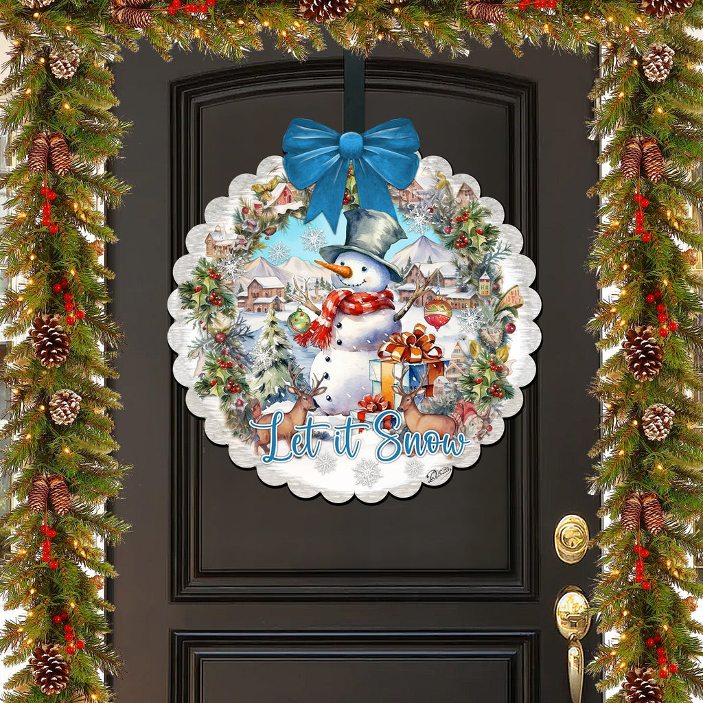 Let It Snow Front Door Welcome Sign, Wooden Front Porch Decor by G. Debrekht Christmas Santa Snowman Decor - 933122H