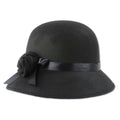 Roaring 20s Felt Cloche Hat Black Flower Rose Women's Fedora Flapper Headwear
