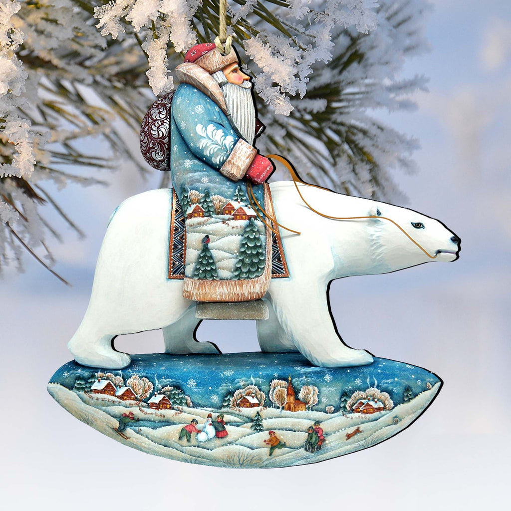 Santa Polar Bear Wooden Ornaments by G. DeBrekht - Christmas Santa Snowman Decor - 8116382