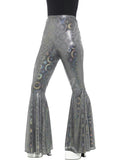Silver Shiny Psychedelic Flared Trousers Elastic Waist Sz M/L Costume Accessory