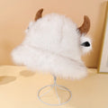 Halloween Cute Cowhorn-shaped Small-ear Plush Fisherman Hat With Stars - Versatile And Thick Outdoor Warm Fleece Hat