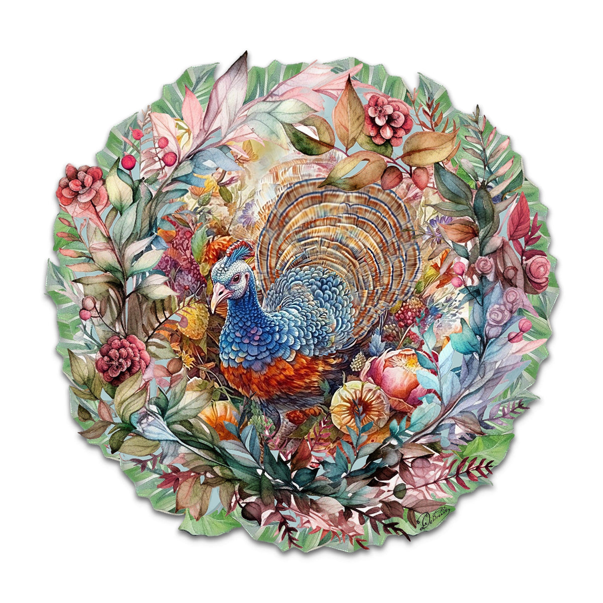 Thanksgiving Turkey Wreath Holiday Door Decor by G. Debrekht - Thanksgiving Decor - 8611083H