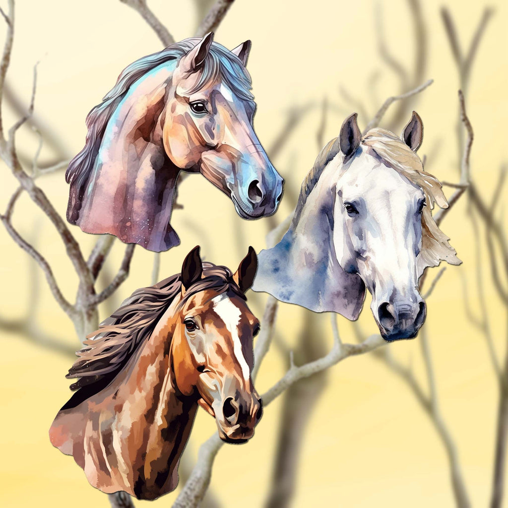 Horses Clip-On Eco Wood Decorative Ornaments Set of 3 by G. Debrekht - Christmas Decor - 8091039C-S3