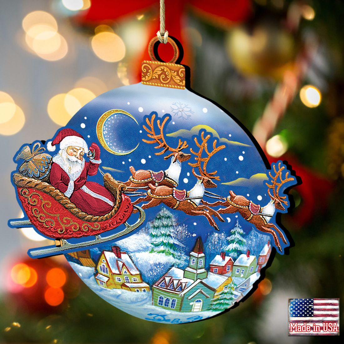 Up-Up and Away Christmas Wooden Ornaments by G. DeBrekht - Christmas Santa Snowman Decor - 8112160