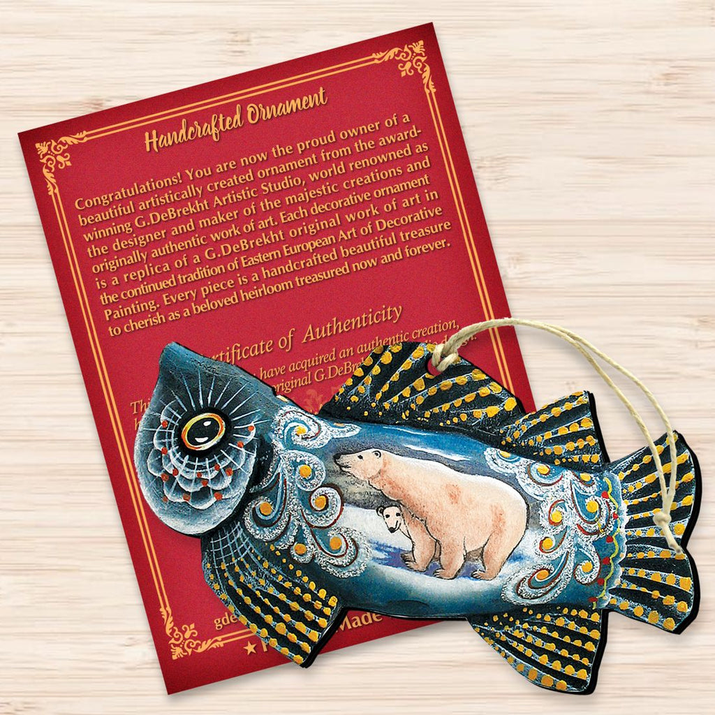 Frosty Fish Christmas Wooden Ornaments by G. DeBrekht - Coastal Holiday Decor - 8126141