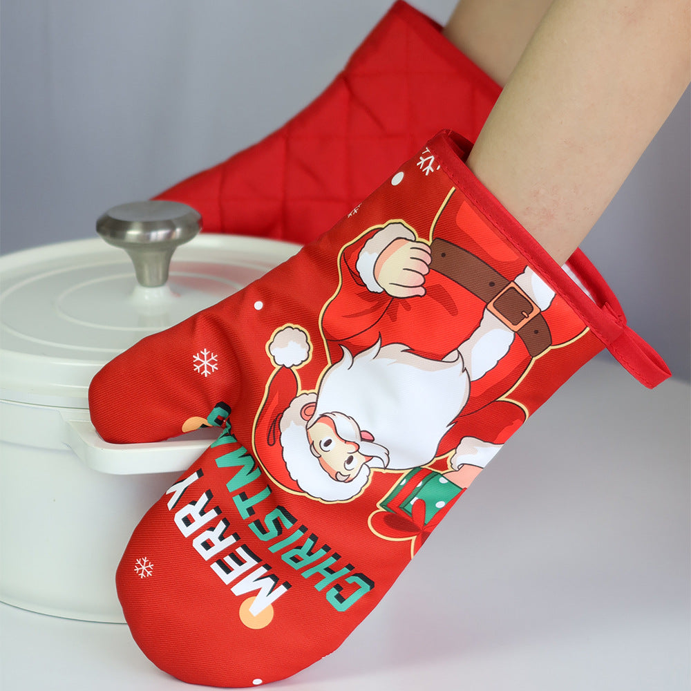 Christmas series insulated gloves, oven gloves, kitchen baking oven gloves, insulated and heat-resistant gloves
