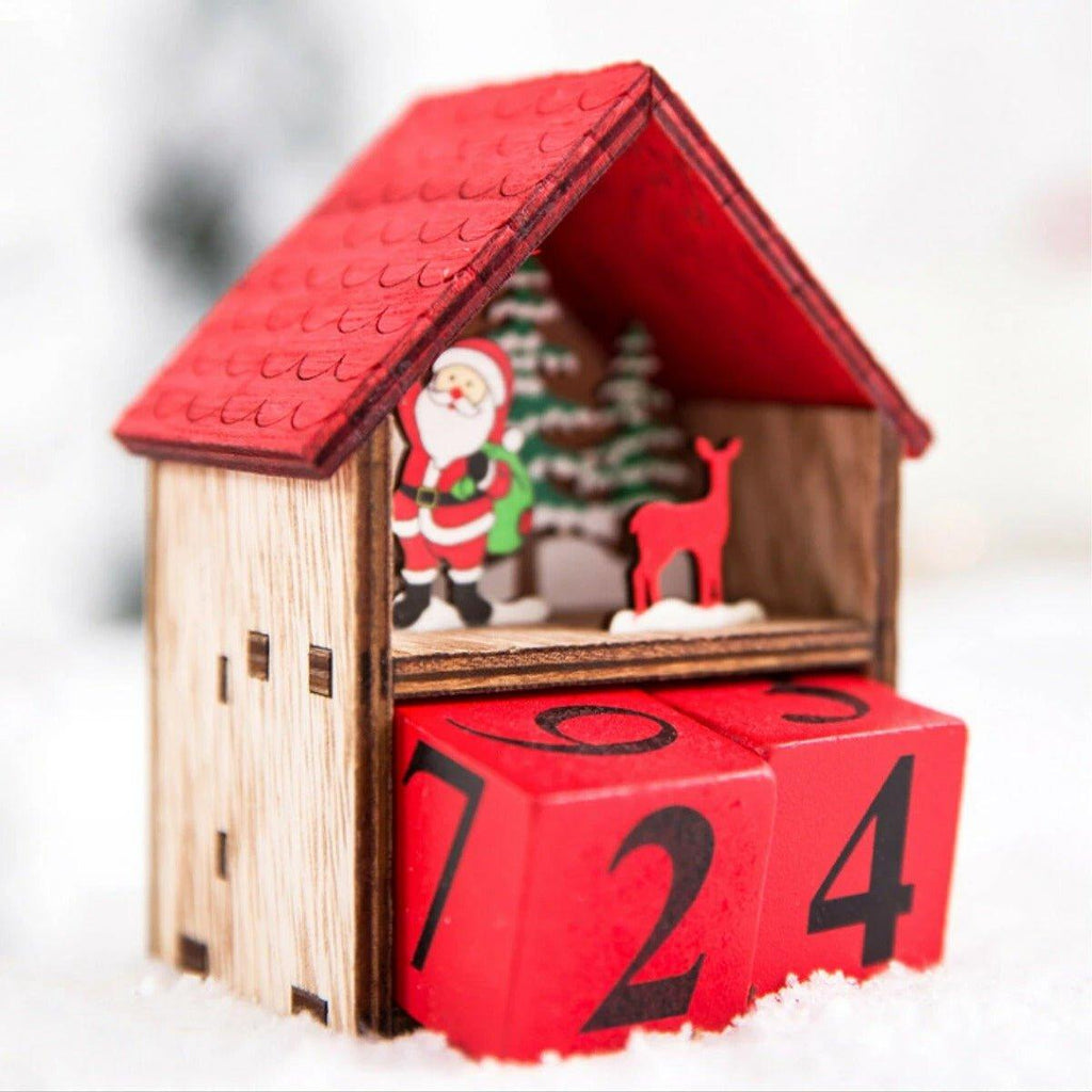 LED Light-Up Christmas Advent Calendar Wood House - Santa Claus