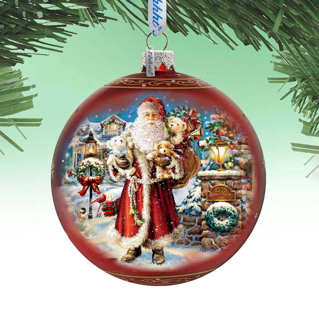 Silent Night Santa Glass Ornament Limited Edition by D. Gelsinger - Christmas Santa Snowman Decor - 73891-1315
