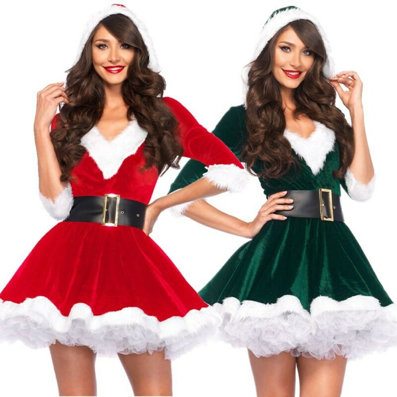Women Christmas Dress Sexy Santa Claus Hoodie Cosplay Costumes