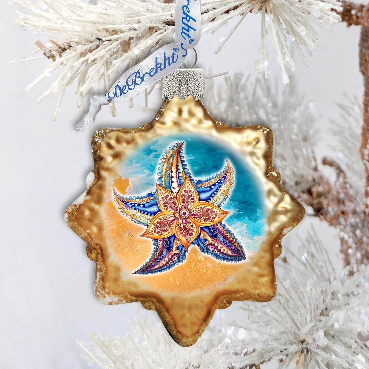 Coastal Christmas Ornaments - Mosaic Starfish Keepsake Glass Ornaments by G. Debrekht - Christmas Decor - 777410