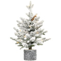 2FT Pre-Lit Flocked Christmas Tree with Pot & Pine Cones