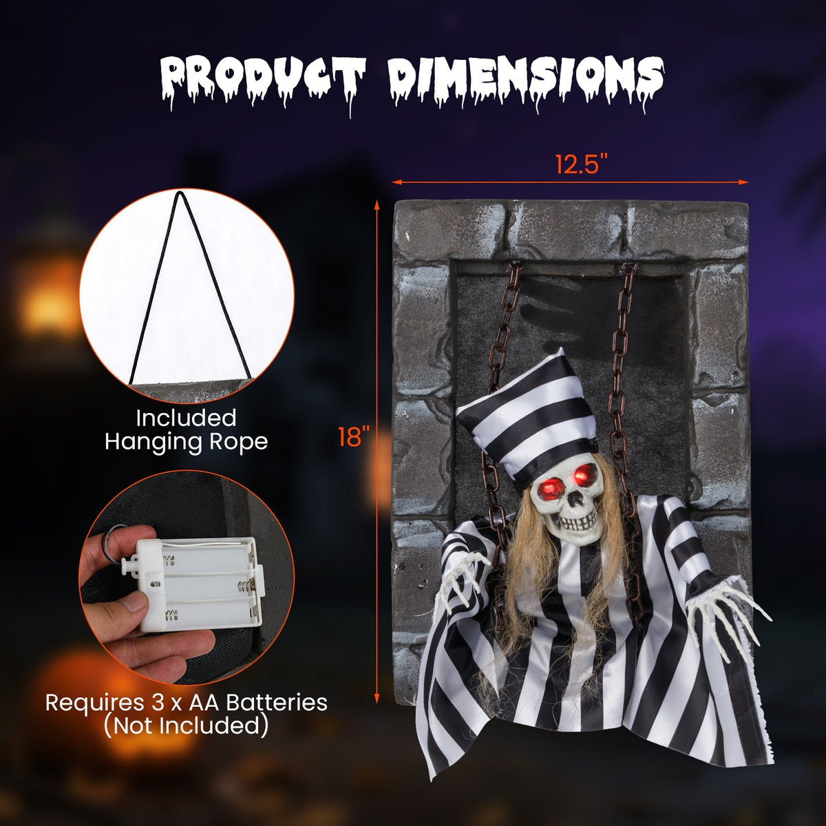Animated Halloween Decoration 18 Inch Hanging Skull Prisoner