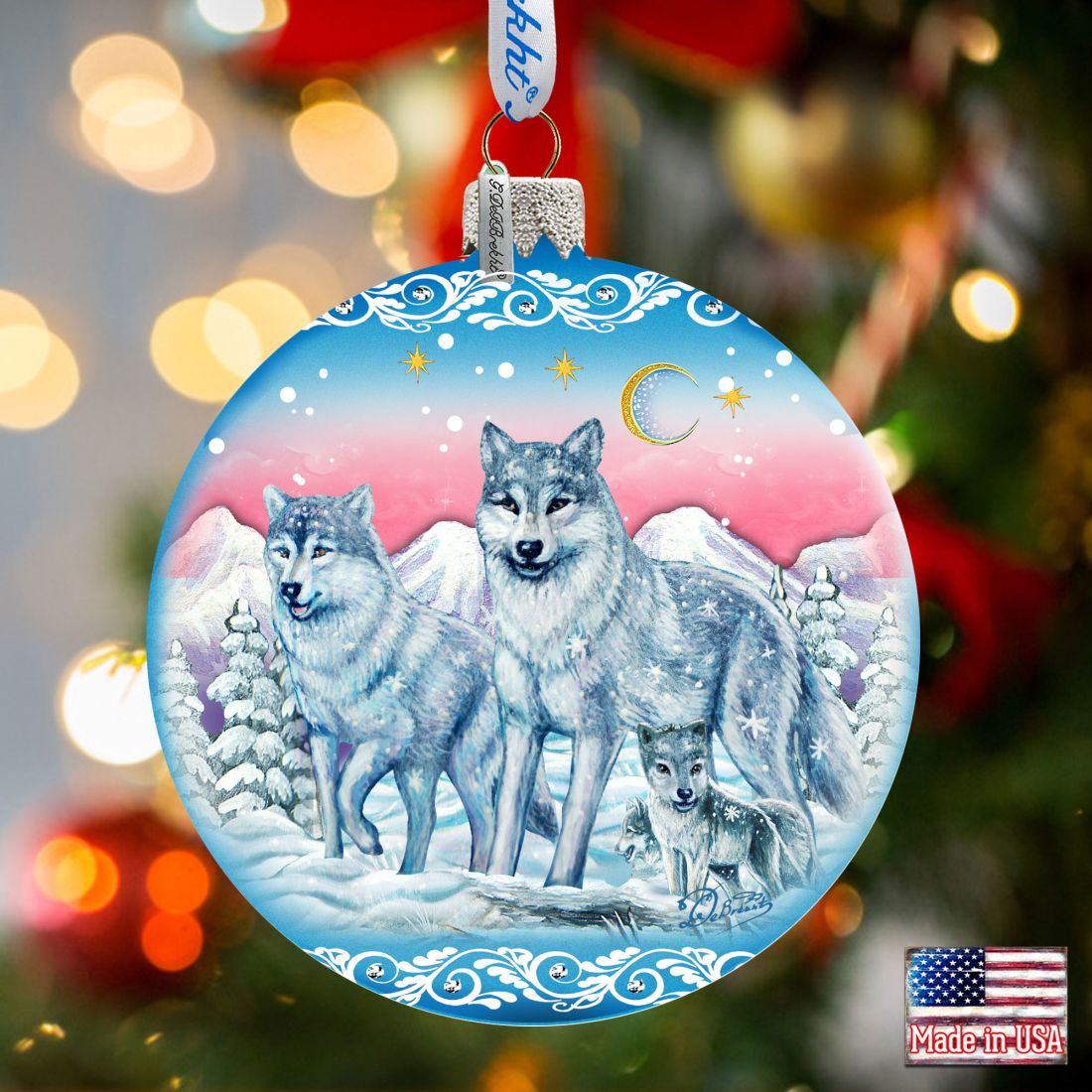 Guardian of Spirituality Wolves Ball Glass Ornament Limited Edition by G. DeBrekht - Christmas Decor - 73880