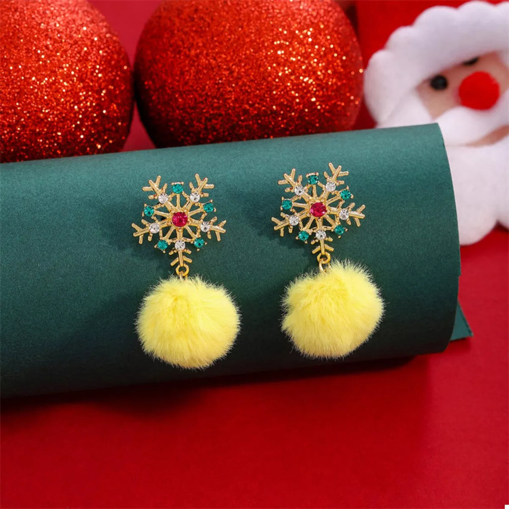 Christmas Snowflake Pom Pom Drop Earrings