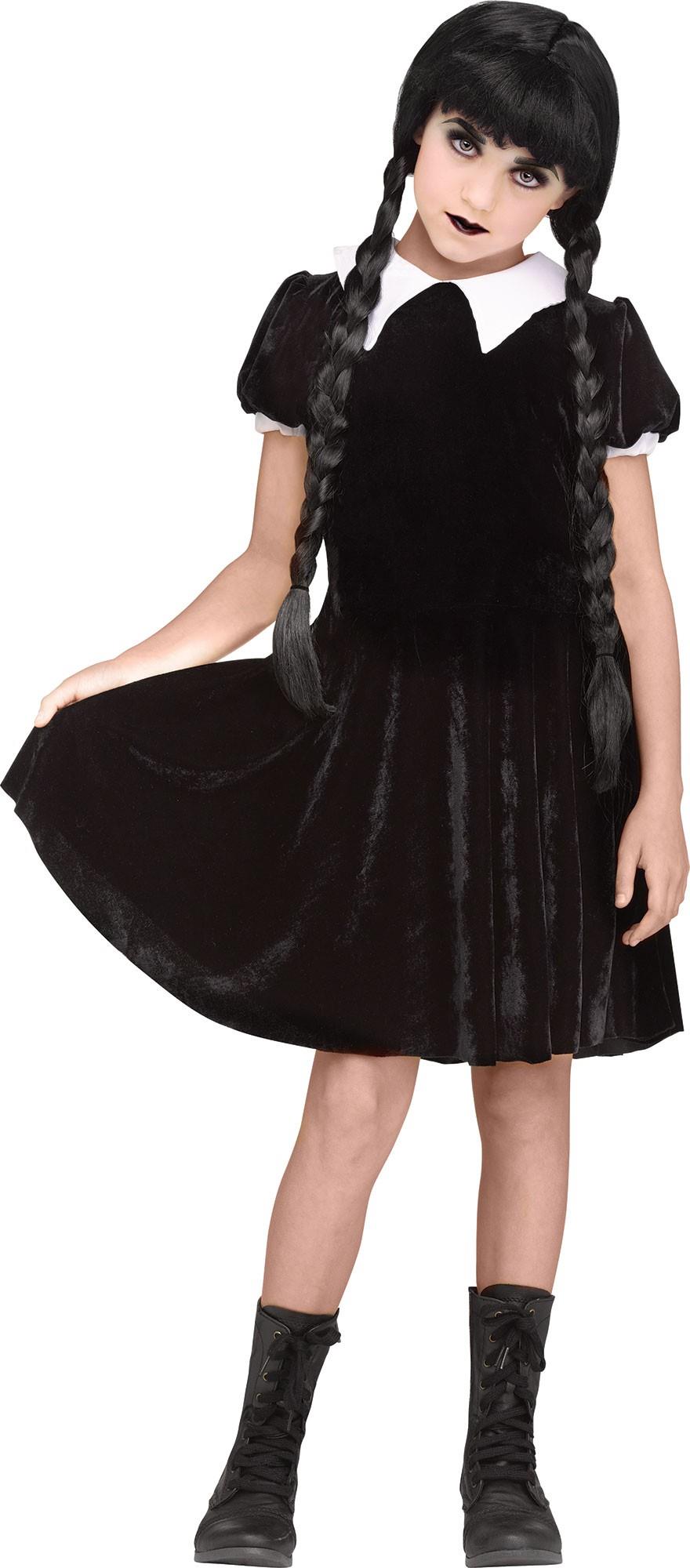Gothic Girl Black Dress Wednesday Adams Child Costume Medium 8-10
