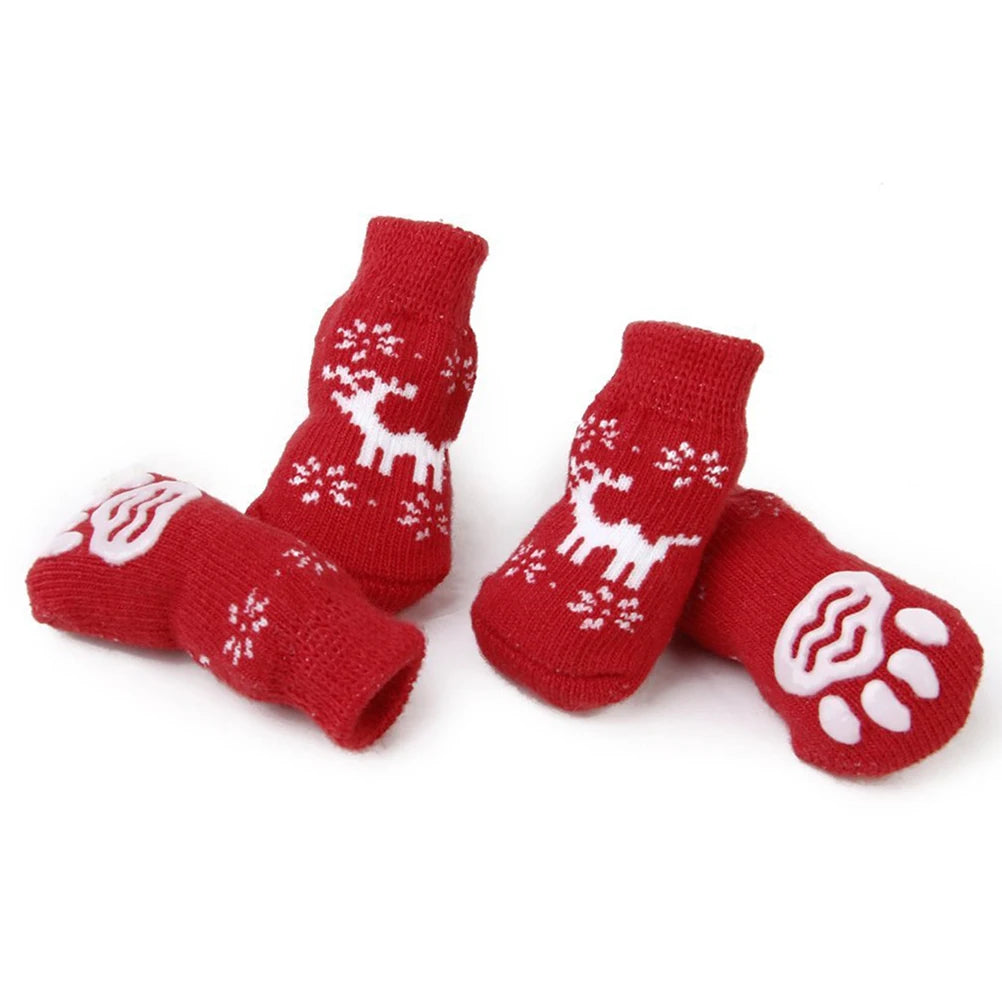 8pcs Pet Warm Cotton Socks Soft Anti Slip Claw Pattern Protect Feet Cold Snow Christmas Dog Cat Stockings Gifts