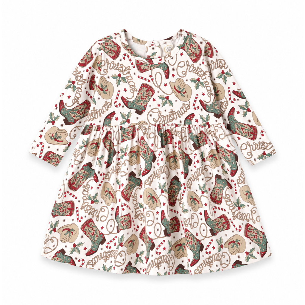 Western Christmas Girls Dress – Soft Bamboo Holiday Style