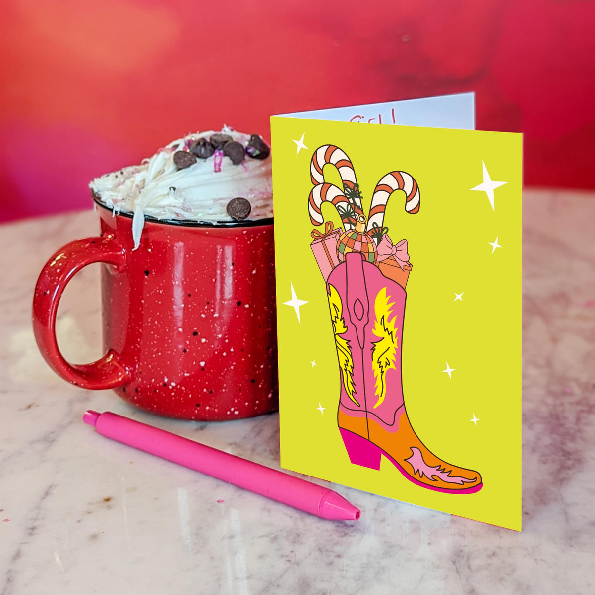 Candy Cane Cowboy Boot Christmas Cards, Set of 24
