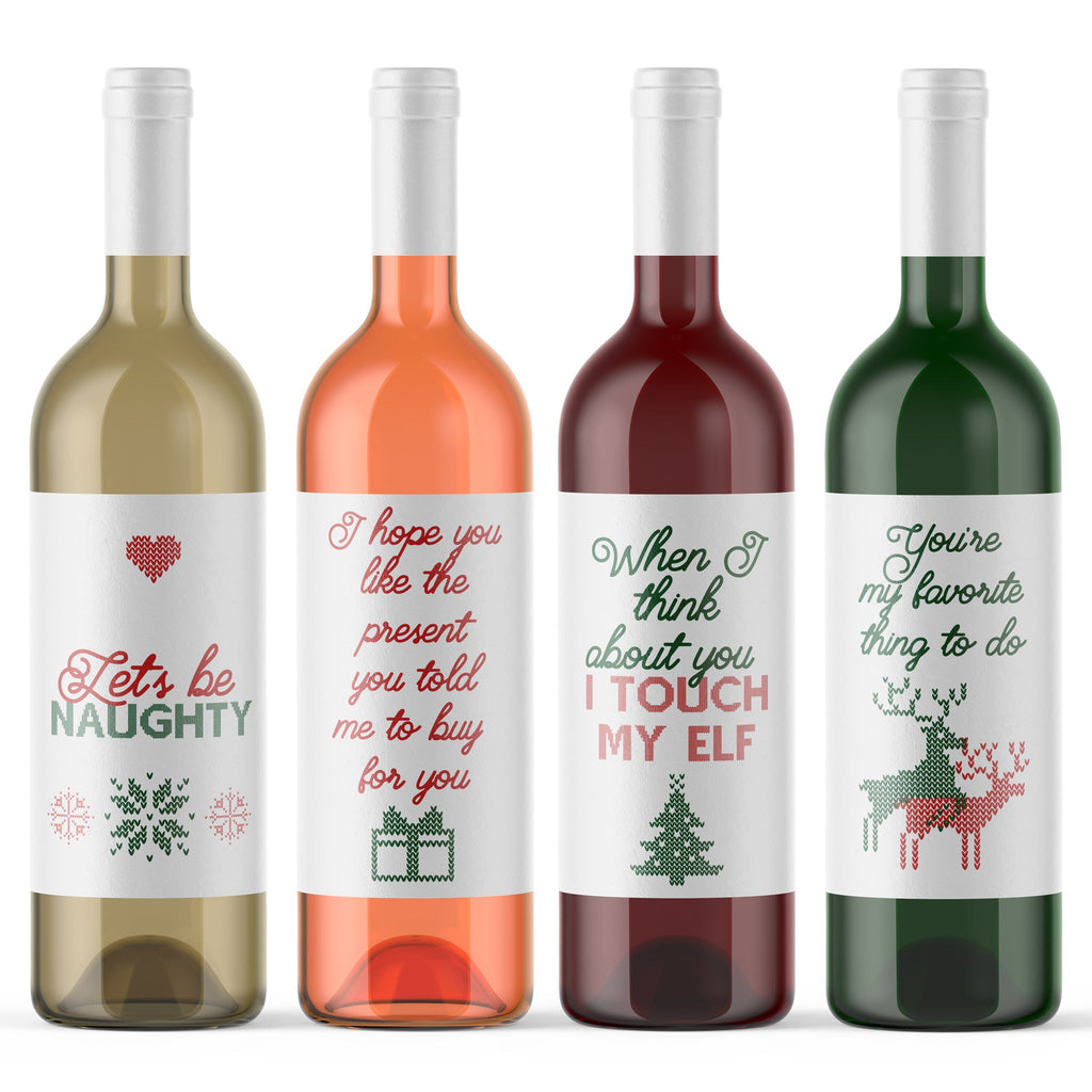 Christmas Wine Labels, Pack of 4