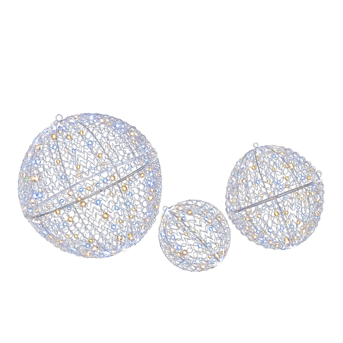 3 Pcs Lighted Christmas Balls Large Standing/Hanging Metal Sphere Lights with 435 LEDs