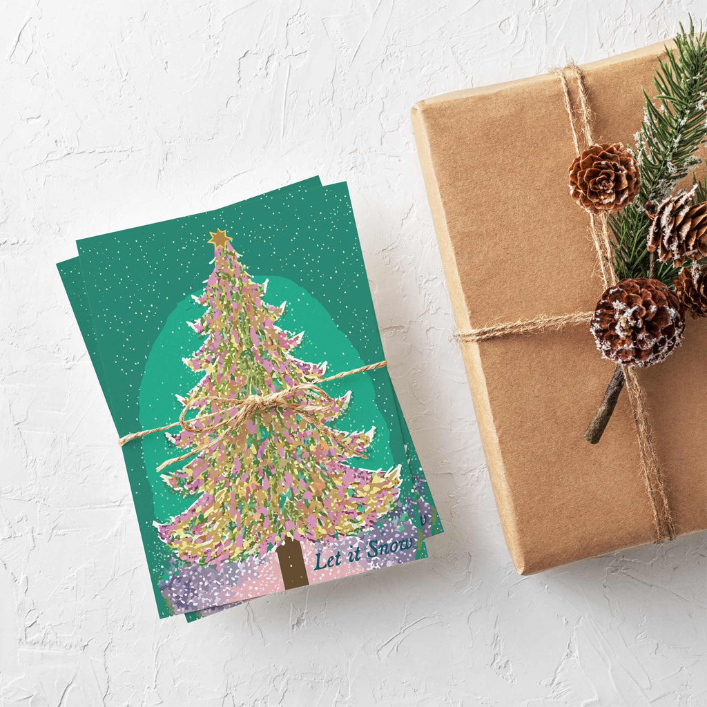Let It Snow Christmas Tree Greeting Cards, Set of 24