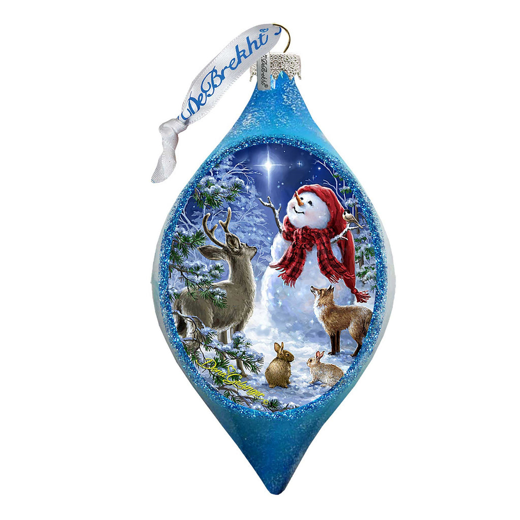 Trimming the Tree Snowman Glass Ornament by D. Gelsinger - Christmas Santa Snowman Decor - 757-103-DG
