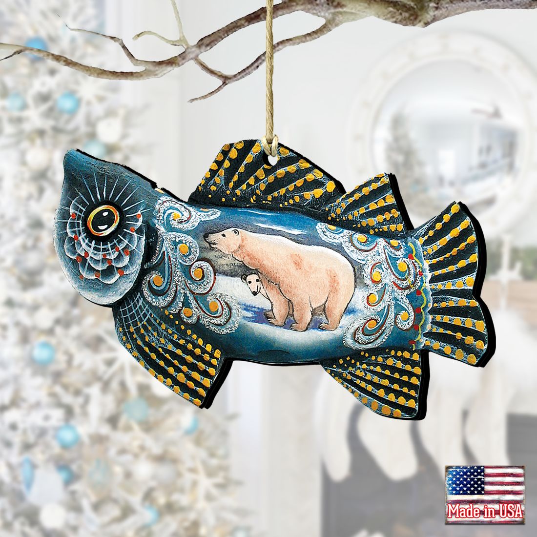 Frosty Fish Christmas Wooden Ornaments by G. DeBrekht - Coastal Holiday Decor - 8126141