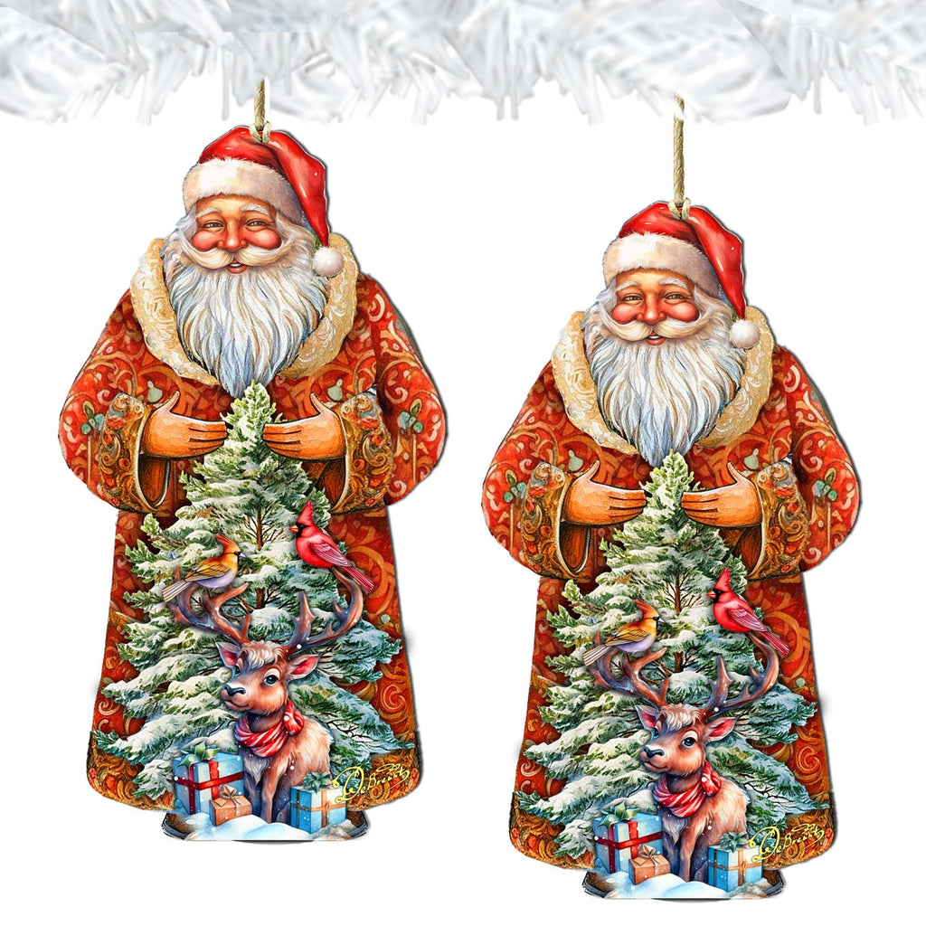 Santa with Forest Friends Wooden Ornaments by G. Debrekht - Christmas Santa Snowman Decor - 8691409