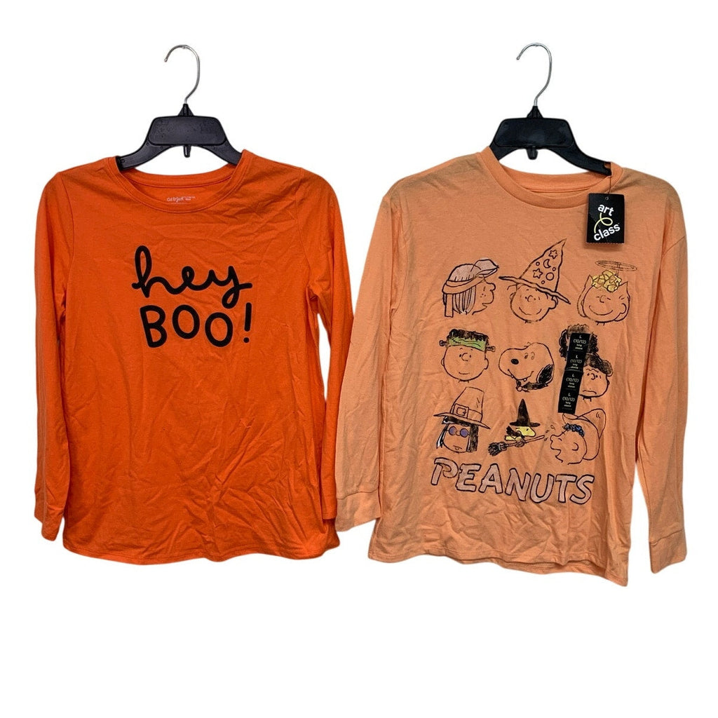 Lot of 2 Cat & Jack Art Class Girls Large Peanuts Long Sleeve Halloween T Shirts
