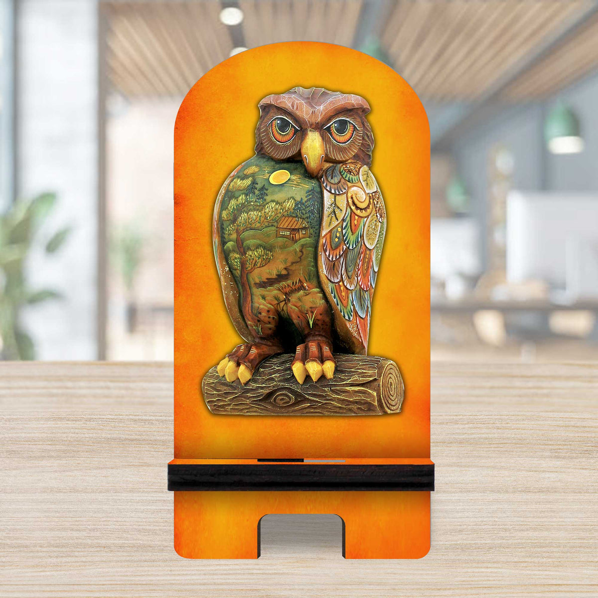 The Owl Cell Phone Stand Halloween Decor Wood Mobile Tablet Holder Charging Station Organizer - 892032