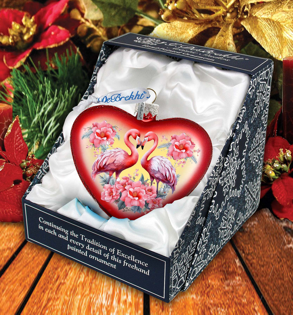 Flamingo Love Heart Glass Ornament by G. Debrekht Christmas Decor - 753-013