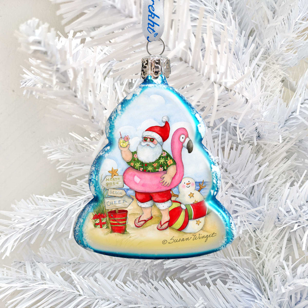 Christmas at the Beach Mercury Glass Ornaments Set of 3 by Susan Winget - Santa and Snowman Decor