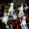 4-Pieces: Halloween Ghosts with Witch Hats Windsocks Hanging Decoration with Colorful LED Light