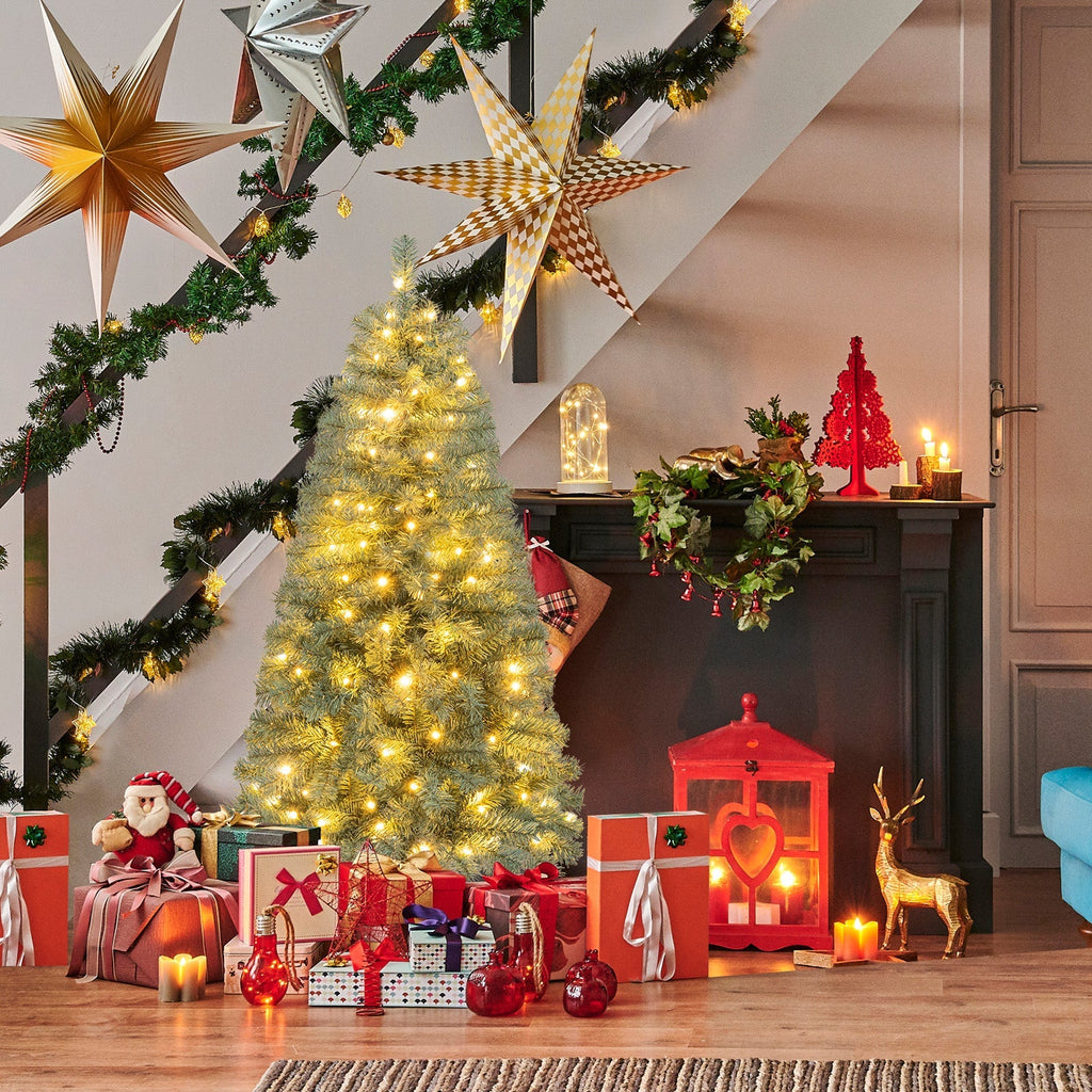 Pre-Lit Blue Artificial Christmas Tree Slim with 9 Lighting Modes