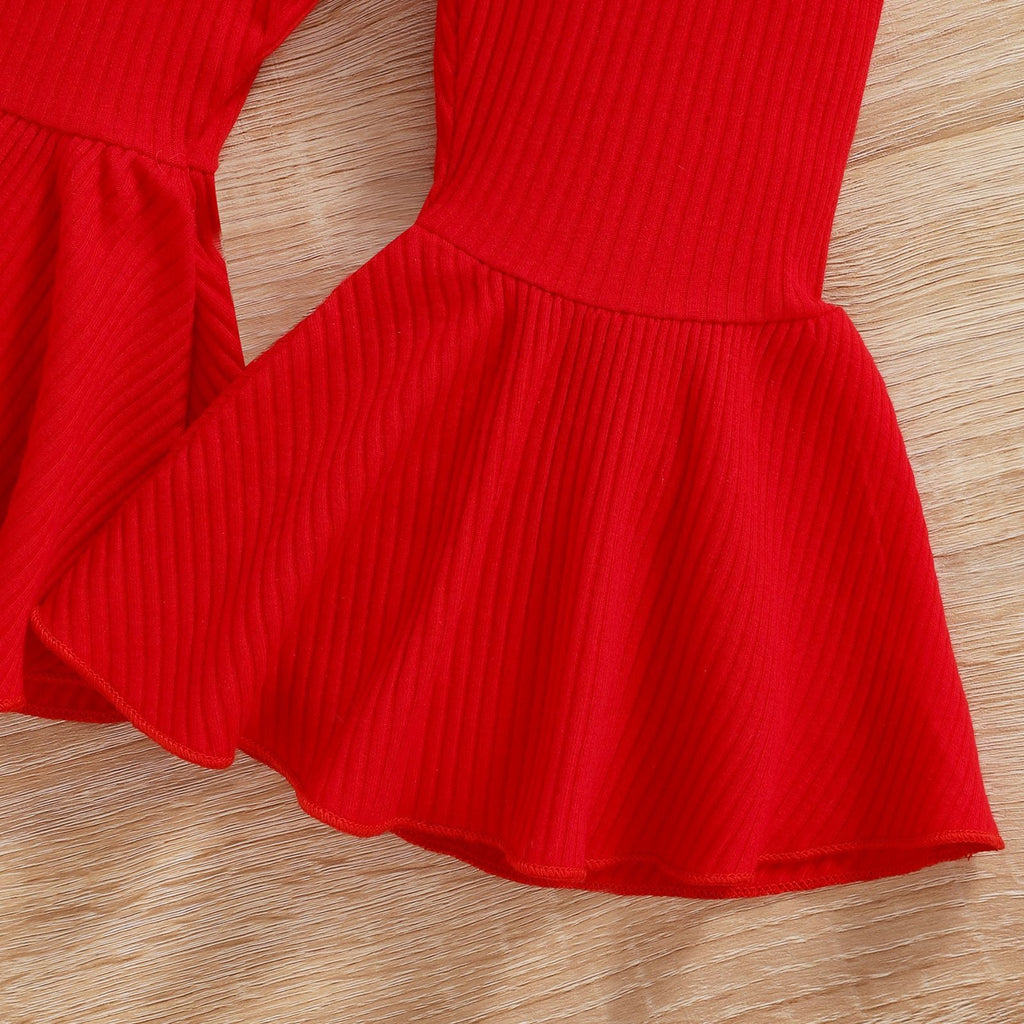 Christmas Autumn And Winter Girl Letter Jumpsuit Velvet Stitching Plush Bell-bottom Pants Children Suit