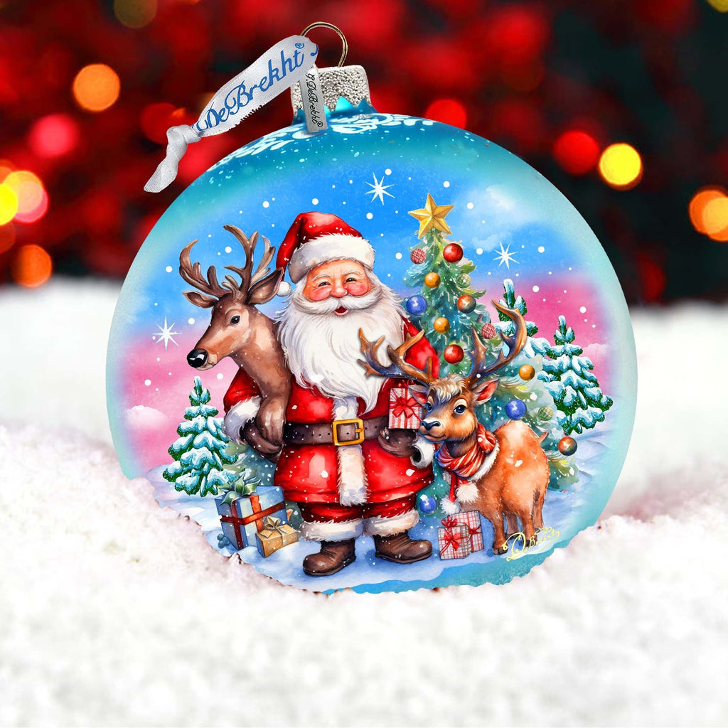 Santas Best Friends Lg Glass Ornament by G.Debrekht - Christmas Santa Snowman Decor - 73947