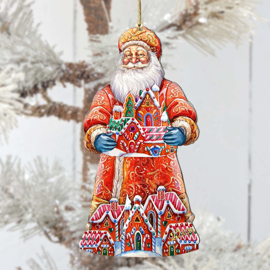 Santa and the Gingerbread House Wooden Ornaments by G. Debrekht - Christmas Santa Snowman Decor - 8691404