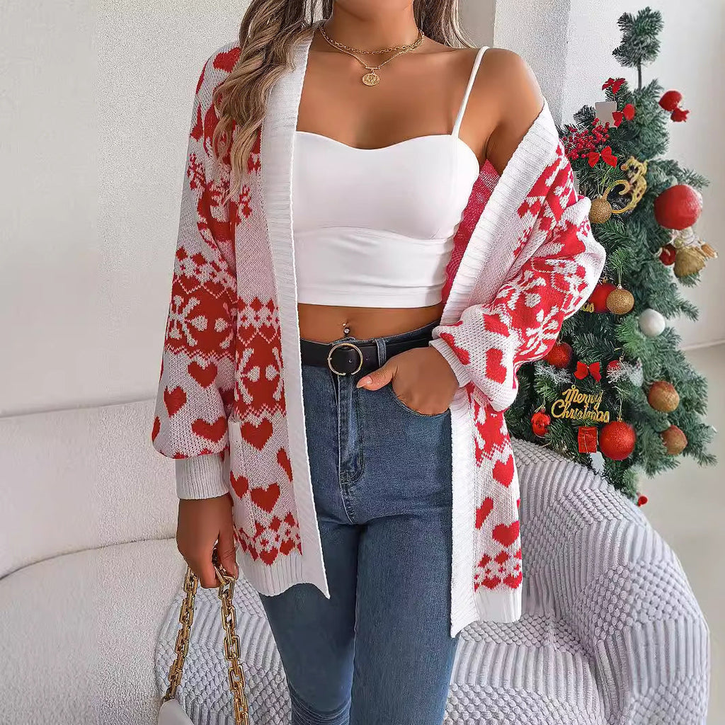 2024 Women's Christmas Deer Print Cardigan Sweater