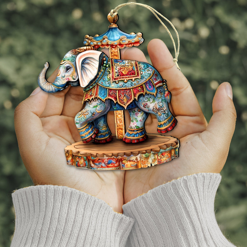 Carousel Elephant Wooden Ornaments by G. Debrekht Christmas Decor - 8611029-2