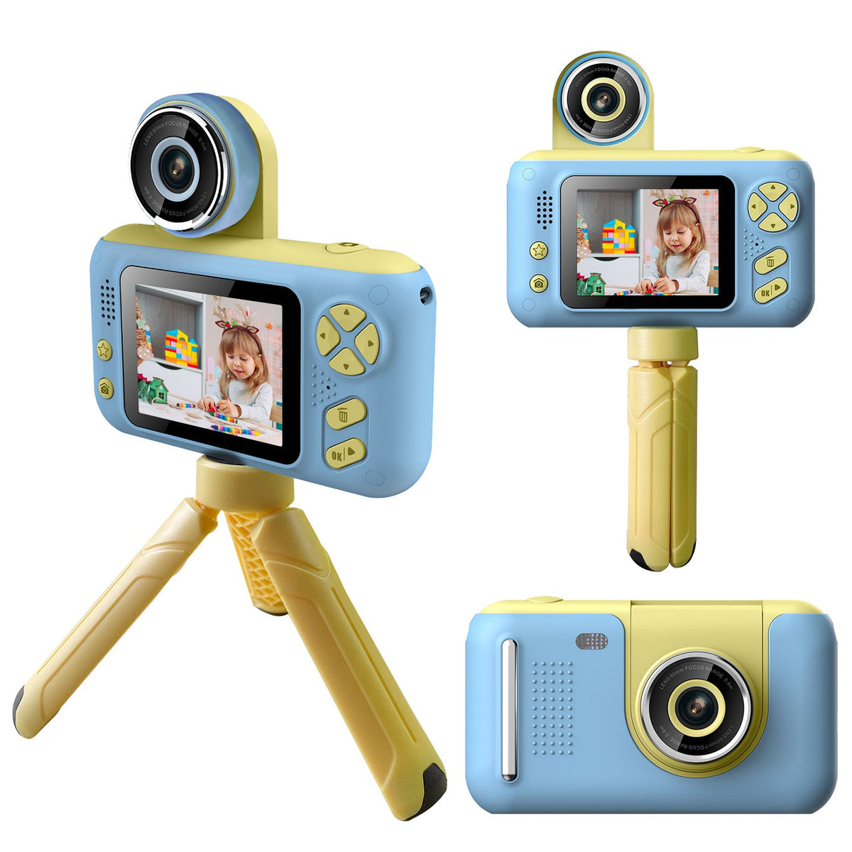 Kids Digital Camera with Flip Lens Children Video Camcorder Christmas Toy Birthday Gifts with Tripod 2.4in Screen 32G MMC Card for 3-10 Year Old Boys