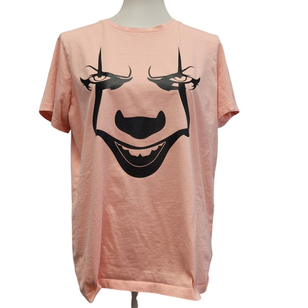 Hand Printed Upcycled Womens Large You Will Float Too Halloween Clown Tee Shirt