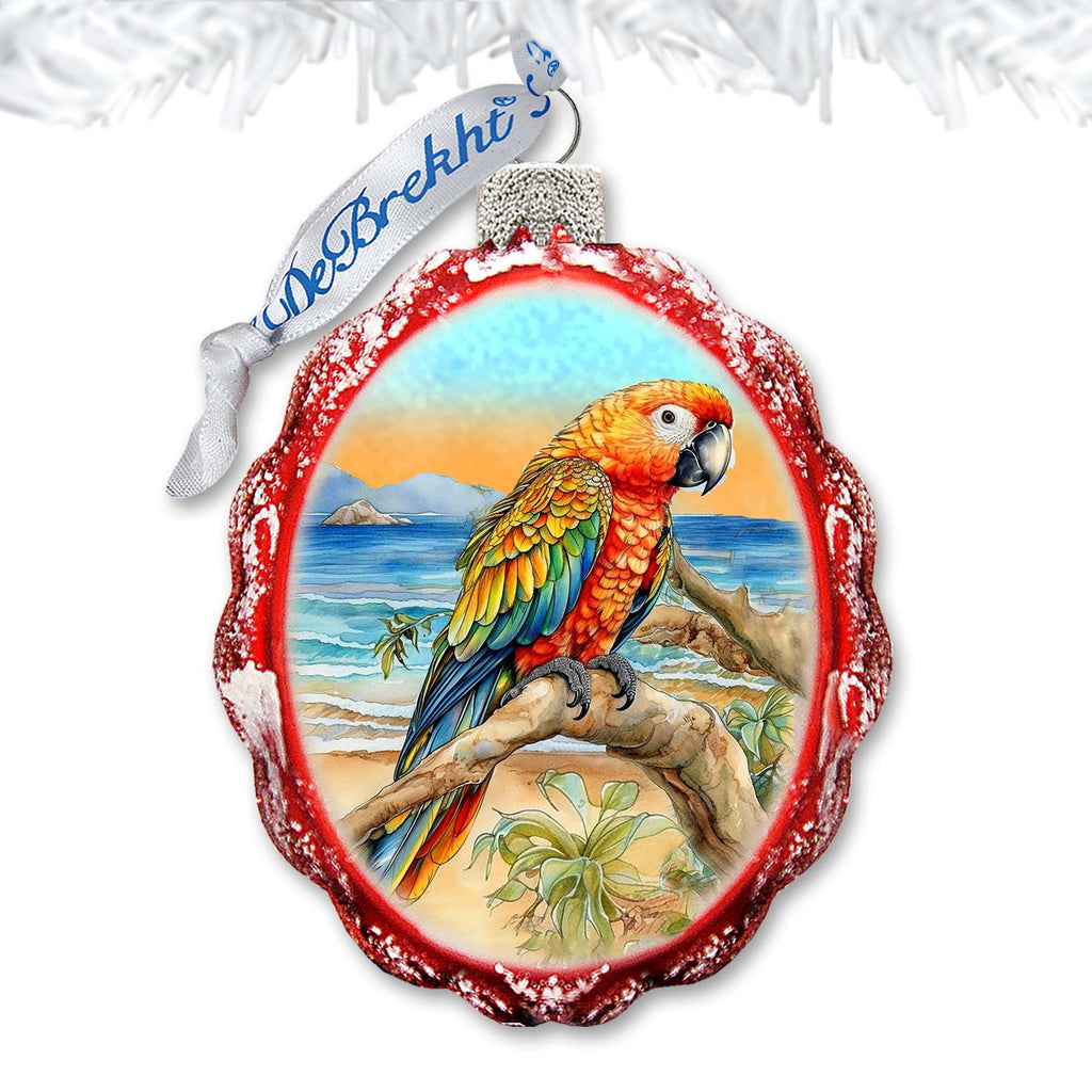 Coastal Christmas Decor - Parrot Keepsake Glass Ornaments by G. Debrekht - Coastal Holiday Decor - 777393