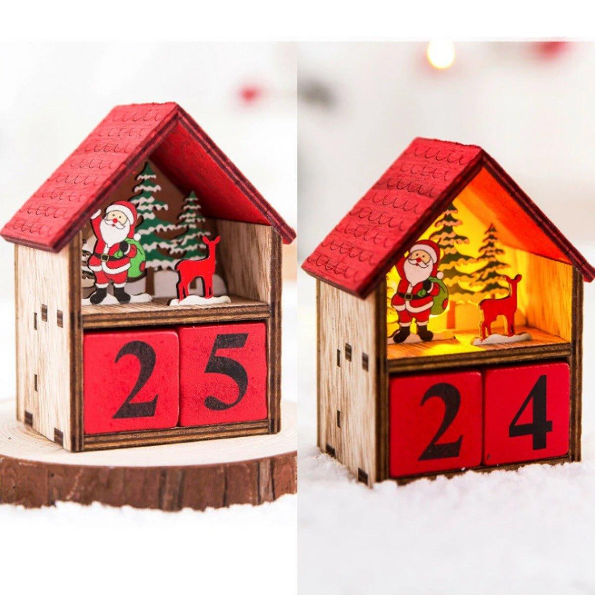 LED Light-Up Christmas Advent Calendar Wood House - Santa Claus