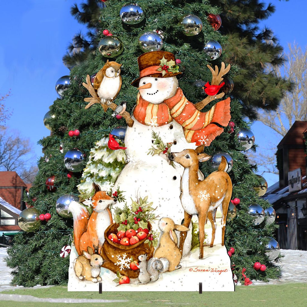 Ivory Snowman Christmas Outdoor Yard Sign by Susan Winget - Christmas Santa Snowman Decor - 8471107F-SW