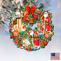 Classic Christmas Santa Wreath Wooden Ornaments by G. Debrekht and Susan Winget - Tree Ornament with Santa and Snowman Decor - 8185307-7-SW