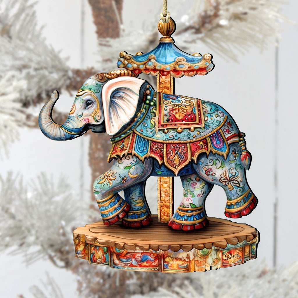 Carousel Elephant Wooden Ornaments by G. Debrekht Christmas Decor - 8611029-2