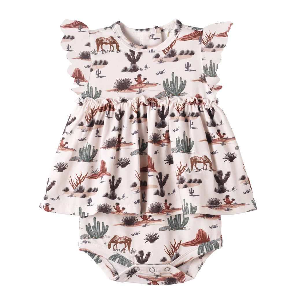Baby Girl Skirted Bamboo Bodysuit – Cactus Trails 0-3M & 9-12M