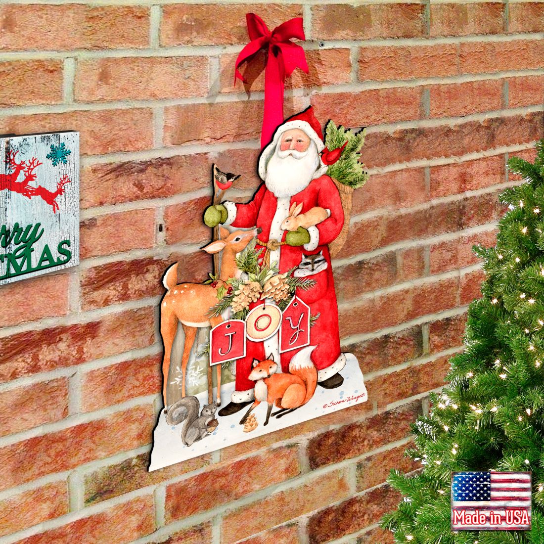 Woodland Frosty Santa Door Decor by Susan Winget - Christmas Santa Snowman Decor