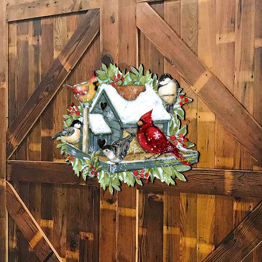 Front Door Winter Cardinals Birdhouse Decor - Christmas Welcome by Susan Winget - Handmade Gift Product Code 8471115-2H-SW